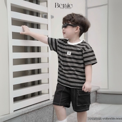 Đồ bộ cộc họa tiết kẻ ngang kèm quần kaki túi hộp cho bé trai size từ 9đến 24kg BERNIE KIDS P0125B23
