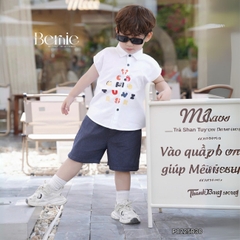 Set bộ tanktop cho bé trai áo sơ mi tanktop họa tiết hình in và chữ cute kèm quần short jean 9kg đến 28kg BERNIE P0225B30
