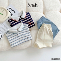 Set bộ polo thêu khủng long bé trai áo thun polo họa tiết thêu khủng long và quần short jean mềm 1 đến 7 tuổi BERNIE H0425B47