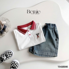 Set bộ polo kèm quần jean cho bé trai áo thun polo họa tiết thêu mickey và quần short jean mềm 1 đến 7 tuổi BERNIE T0425B65