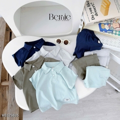 Set bộ polo thun cotton cho bé trai áo thun tay ngắn đính tag logo kèm quần short size 1 đến 7 tuổi BERNIE H0225B35