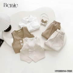 Set bộ vest gi lê bé trai 4 chi tiết áo sơ mi tay dài màu trắng phối gi le rời và quần dài kèm nơ cổ 1 đến 7 tuổi BERNIE H1123B014 - T525
