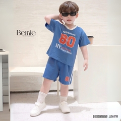 Set bộ thể thao tay ngắn phối màu họa tiết hình in 80 kèm quần short cho bé trai size 9 tới 28kg BERNIE H0525B26