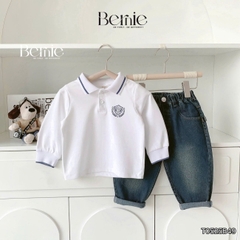 Set bộ polo tay dài chất polo cá sấu họa tiết huy hiệu cho bé trai size 1 đến 7 tuổi BERNIE 0724B34