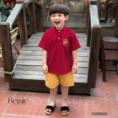  Set bộ sơ mi cổ trụ chất đũi cộc tay cho bé trai họa tiết mua Lân trung thu và Tết size 9 tới 28kg BERNIE H0525B32