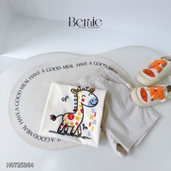 Set bộ cotton Hươu vui vẻ sắc màu cho bé trai áo thun cotton họa tiết Hươu nhỏ vui vẻ và quần short đùi kaki 1 đến 7 tuổi BERNIE H0725B64