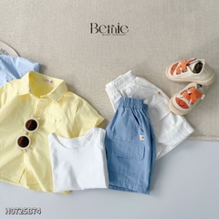 Set sơ mi 3 món đi biển đi chơi phong cách hàn quốc cho bé trai áo sơ mi áo ba lỗ và quần short cho bé trai size 1 tới 7 tuổi BERNIE H0725B74