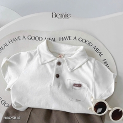 Set bộ polo tay ngắn màu trắng kem họa tiết in túi và chữ kèm quần short nâu cho bé trai 1 đến 7 tuổi BERNIE H0225B25
