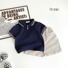 Set bộ polo tay ngắn cổ bo dệt khóa kéo kèm quần short cho bé trai size 1 đến 7 tuổi BERNIE H0725B59
