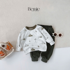 Set bộ thun tay dài cho bé trai áo thun họa tiết in trần ô tô kèm quần dài 9 tới 28kg BERNIE H0725B28