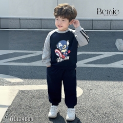 Set bộ dài cho bé trai tay áo raplang phối màu họa tiết siêu anh hùng kèm quần dài 1 đến 7 tuổi BERNIE H1124B08