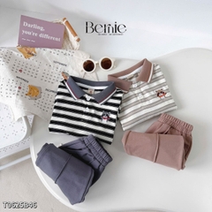 Set bộ polo tay dài kẻ ngang họa tiết thêu cáo nhỏ kèm quần dài cho bé trai size 1 đến 7 tuổi BERNIE T0625B46