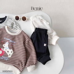 Set bộ nỉ tay dài kẻ sọc ngang phối màu họa tiết hình in cún dễ thương kèm quần dài unisex bé trai bé gái size 1 đến 7 tuổi BERNIE H0625B21