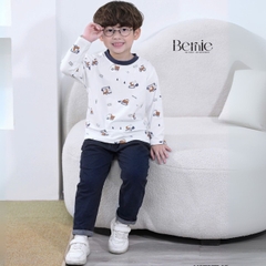 Set bộ thun cho bé trai tay dài áo thun họa tiết in trần xe cẩu kèm quần dài da cá size 9 tới 28kg BERNIE H0725B43