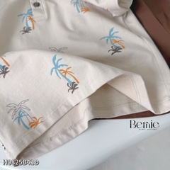 Set bộ polo cho bé trai màu nâu họa tiết cây dừa in tràn kèm quần short đùi kaki 1 đến 7 tuổi BERNIE H1124B14