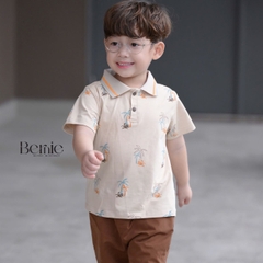 Set bộ polo cho bé trai màu nâu họa tiết cây dừa in tràn kèm quần short đùi kaki 1 đến 7 tuổi BERNIE H1124B14