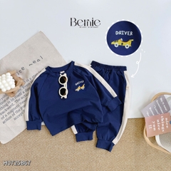Set bộ thun cotton phối màu tay áo raplang dài cho bé trai họa tiết thêu Driver kèm quần dài 9 tới 28kg BERNIE H0725B67