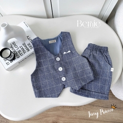  Set bộ vest gile công tử 4CT cho bé trai áo sơ mi tay ngắn phối gile kẻ kèm quần và cà vạt 1 đến 6 tuổi BERNIE T0825B06