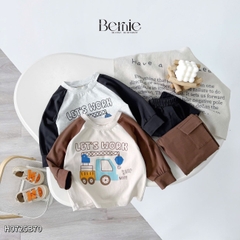 Set bộ thun cotton dài tay cho bé trai áo thun họa tiết hình in dễ thương kèm quần dài size 9 tới 28kg BERNIE H0725B70
