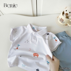 Set bộ polo cho bé trai áo polo tay ngắn họa tiết hình in kèm quần short kaki size 9 tới 28kg BERNIE T0825B24