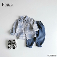 Set bộ bé trai áo sơ mi dài tay kẻ Coolboy kèm quần jean dài size 9 tới 28kg BERNIE H0725B79