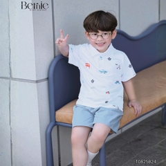 Set bộ polo cho bé trai áo polo tay ngắn họa tiết hình in kèm quần short kaki size 9 tới 28kg BERNIE T0825B24