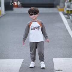 Set bộ thun cotton dài tay phối màu cho bé trai áo thun họa tiết hình in kèm quần dài size 9 tới 25kg BERNIE T0825B26