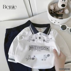 Set bộ polo bé trai dài tay áo polo cổ dệt họa tiết hình in kèm quần dài size 9 tới 25kg BERNIE H0725B65
