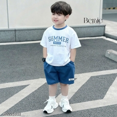 Set đồ thun tay ngắn basic phối màu cho bé trai mùa hè Hello summer size 1 đến 7 tuổi BERNIE H0225B32