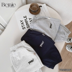 Quần dài quần nỉ da cá gấu bo chun họa tiết thêu chữ Yoo cho bé trai bé gái size 9 tới 25kg BERNIE T0925Q06