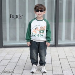 Áo thun Sweater Brit tay dài raplang phối màu họa tiết hoạt hình cho bé trai bé gái 1 đến 7 tuổi BERNIE T0625A07