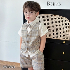 Set bộ quần áo vest set sơ mi ngắn tay công tử bé trai đính nơ rời mặc sinh nhật đi chơi đi tiệc 1 đến 7 tuổi BERNIE