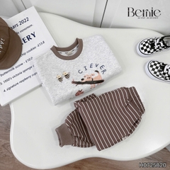 Set bộ nỉ dài tay họa tiết hoạt hình Clever kèm quần dài kẻ ngang cho bé trai size 9 tới 28kg BERNIE H0725B20