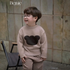 Áo len dài tay thêu phối màu hình mặt gấu dễ thương cho bé trai bé gái 1 đến 7 tuổi BERNIE 24A034