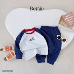 Set bộ thun dài tay áo raplang phối màu họa tiết thêu cún hello kèm quần dài size 9 tới 28kg BERNIE H0725B68