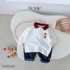Set bộ polo tay dài áo polo cổ dệt họa tiết cậu bé kèm quần jean dài cho bé trai size 1 đến 7 tuổi BERNIE T0825B02