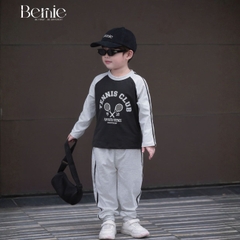 Set bộ bé trai áo thun cotton tay dài raplang phối màu họa tiết tennis thể thao kèm quần dài size 9 tới 28kg BERNIE H0725B69