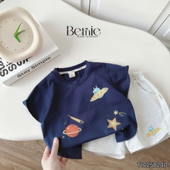 Set bộ cotton planet vũ trụ  rực rỡ sắc màu cho bé trai áo thun cotton họa tiết khám phá vũ trụ và quần short đùi 1 đến 7 tuổi BERNIE T1025B24Đ