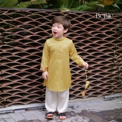 Áo dài bé trai kèm quần bé trai lụa gân màu đỏ màu vàng phối gấm rồng BERNIE bé từ 9 đến 24kg 22b490