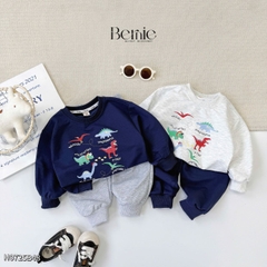 Set bộ Tiny Dino thun da cá dài tay phối màu họa tiết khủng long kèm quần dài size 9 tới 28kg BERNIE H0725B48