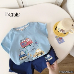 Set bộ tay ngắn họa tiết Car ô tô sắc màu cho bé trai áo thun cotton và quần short 1 đến 7 tuổi BERNIE T1025B23Đ