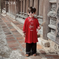 Set bộ áo dài bé trai kèm quần chất lụa phối họa tiết thêu gấm Phúc Lộc mặc Tết size 9 đến 25kg BERNIE H0925B22