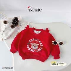 Áo Noel màu đỏ áo thun Giáng sinh dài tay phối sừng tuần lộc 3D trên vai cho bé trai bé gái size 1 đến 7 tuổi BERNIE H1025A45