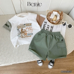 Set bộ tay ngắn phối màu họa tiết hoạt hình Motor City cho bé trai kèm quần short size 9 tới 28kg BERNIE H0325B35