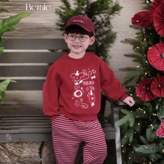 Set bộ nỉ dài tay màu đỏ họa tiết Happy Pup kèm quần dài kẻ ngang cho bé trai size 10 tới 27kg BERNIE H1025B46