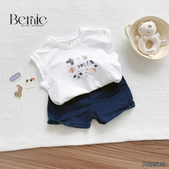 Set bộ polo bé trai áo thun polo họa tiết khủng long quần short kaki 1 đến 7 tuổi BERNIE H1124B39