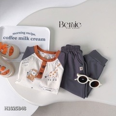 Set bộ dài tay raplang chất cotton họa tiết Happy Zoo kèm quần dài size 10 tới 27kg BERNIE H1025B48