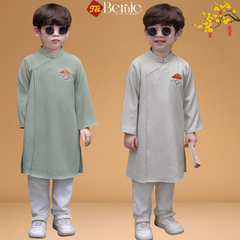 Set áo dài cách tân kèm quần cho bé trai chất lụa vân Thiên tử mặc Tết size 9 đến 25kg BERNIE H0925B11
