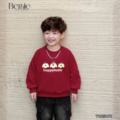 Áo thun Sweater màu đỏ áo thun dài tay hoạ tiết in gấu Happy today cho bé trai bé gái size 10 tới 30kg BERNIE T1025A73