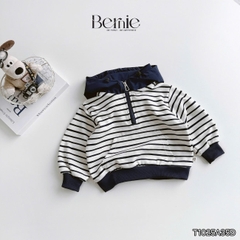 Áo hoodie dài tay unisex kẻ ngang phối mũ và dây kéo cho bé trai bé gái size 9 tới 28kg BERNIE T1025A35Đ